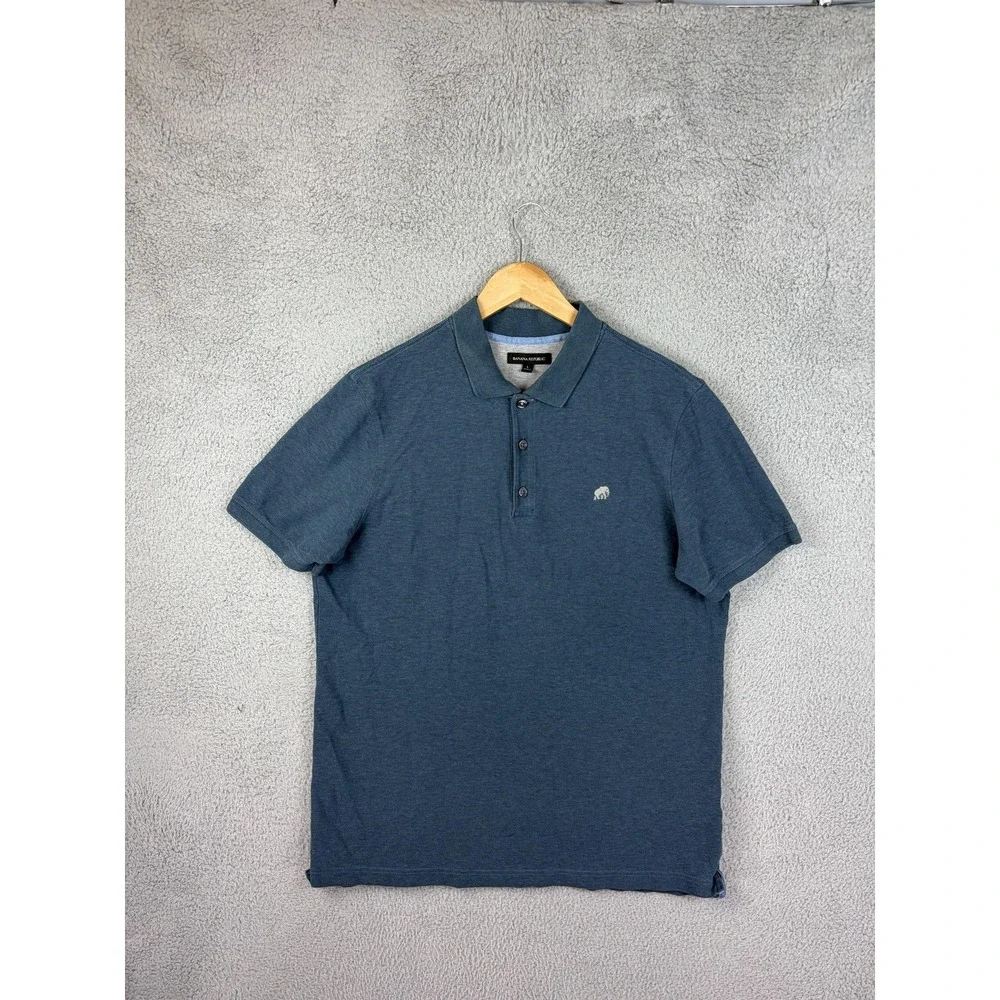Banana Republic Polo Shirt Mens Large Blue Stretch Cotton Jersey Logo Casual Men